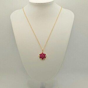 Ruby‎ Red and Clear Crystal Flower Pendant Necklace (NWOT)
